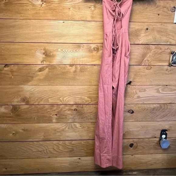 Lulus women’s Jumpsuit Md rose pink button up front lace ties back wide leg Y2K - Picture 4 of 10
